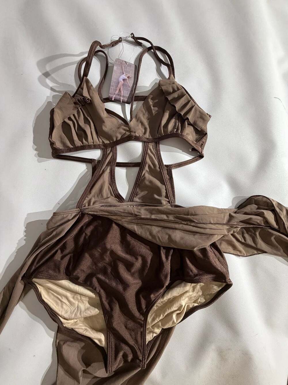 HDW Dance Coffee Brown Cutout Ruffle Ballet Dance Costume Leotard